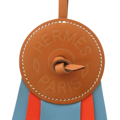 Hermes Paddock Flot Bag Charm Strap Leather Blue Atoll Brown Orange