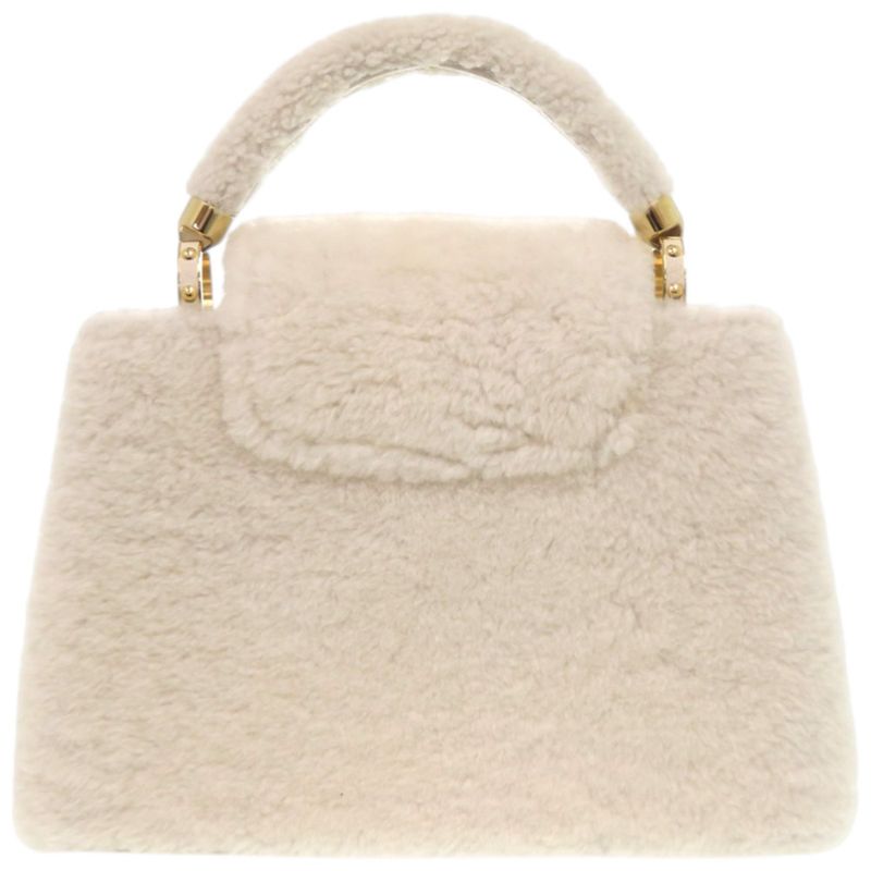 Louis Vuitton Capucines BB Shearling Lamb Leather White Handbag
