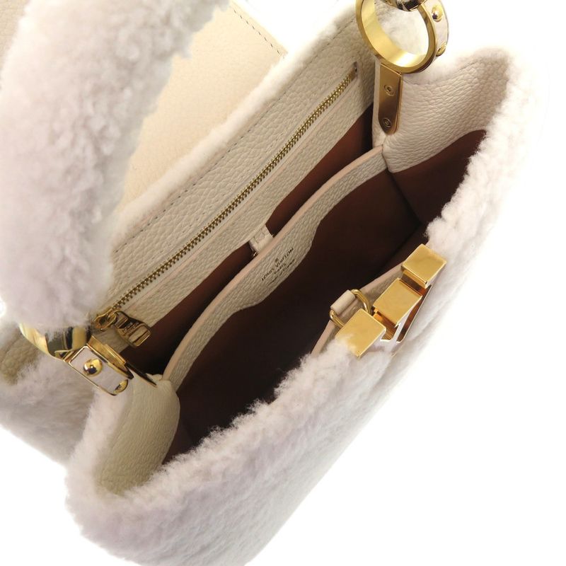 Louis Vuitton Capucines BB Shearling Lamb Leather White Handbag