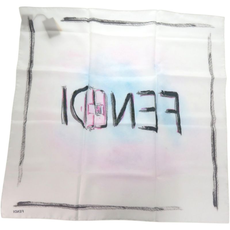 Fendi Baguette Mania Logo Silk White Scarf