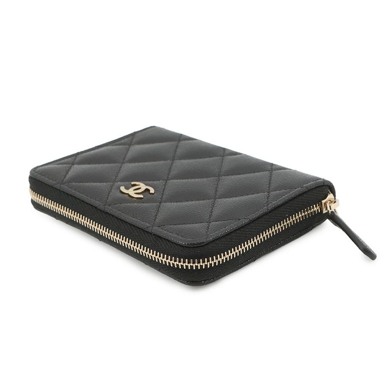 Chanel Bifold Wallet Quilted CC Logo Small Caviar Leather Black