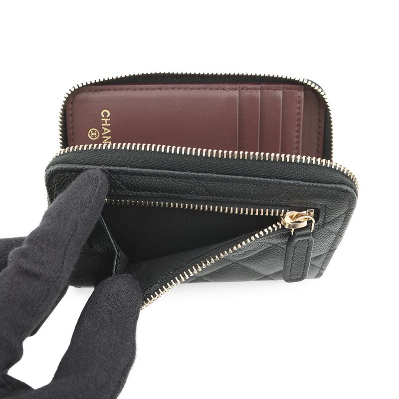 Chanel Bifold Wallet Quilted CC Logo Small Caviar Leather Black