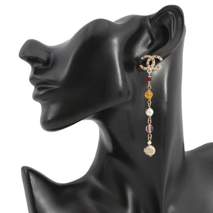 Chanel Earrings CC Logo Swing Rhinestone Faux Pearl Color Stone