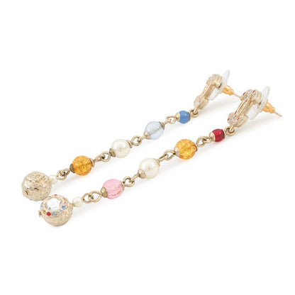 Chanel Earrings CC Logo Swing Rhinestone Faux Pearl Color Stone