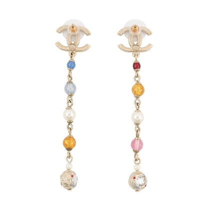 Chanel Earrings CC Logo Swing Rhinestone Faux Pearl Color Stone