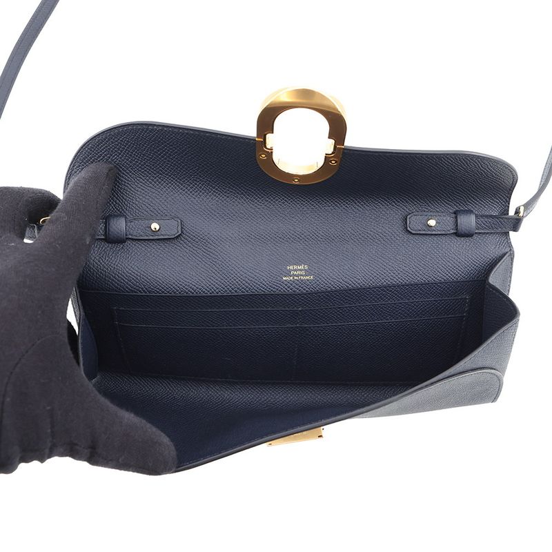 Hermes Wallet Chaine D'ancre to Go Blue Indigo Gold Epsom