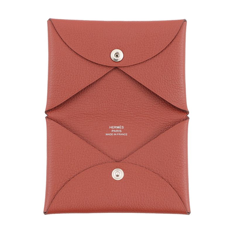 Hermes Card Case Calvi Brick Ever Color Business Holder