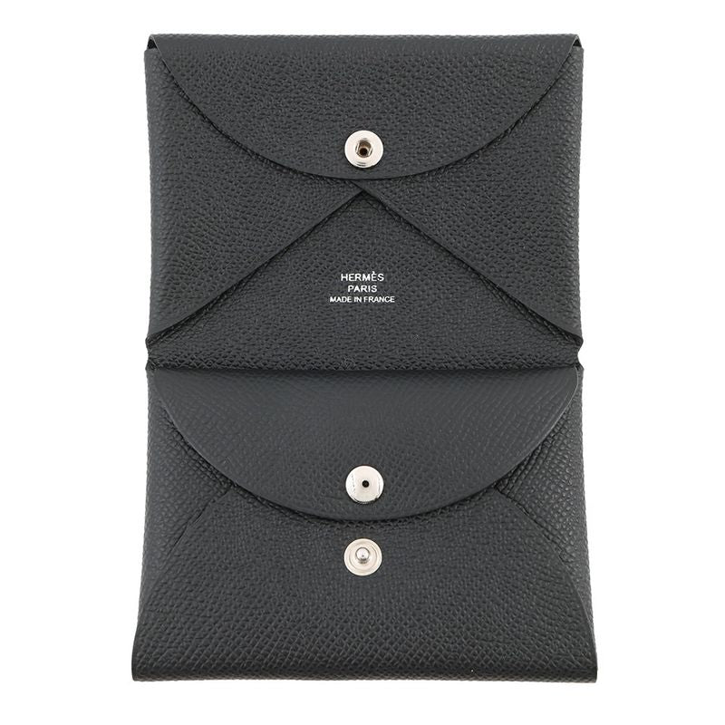 Hermes Coin Case Calvi Duo Black Silver Epsom Wallet