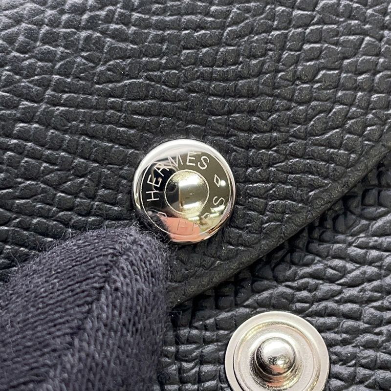 Hermes Coin Case Calvi Duo Black Silver Epsom Wallet