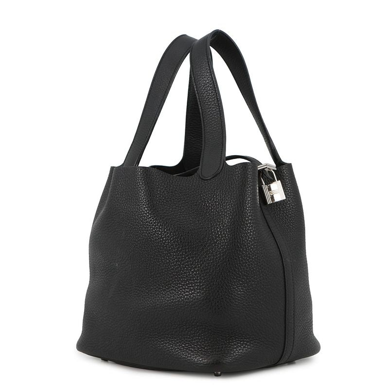 Hermes Handbag Picotin Lock MM Black Silver Taurillon Clemence