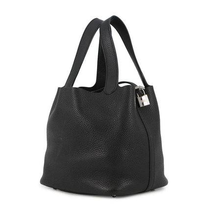 Hermes Handbag Picotin Lock MM Black Silver Taurillon Clemence