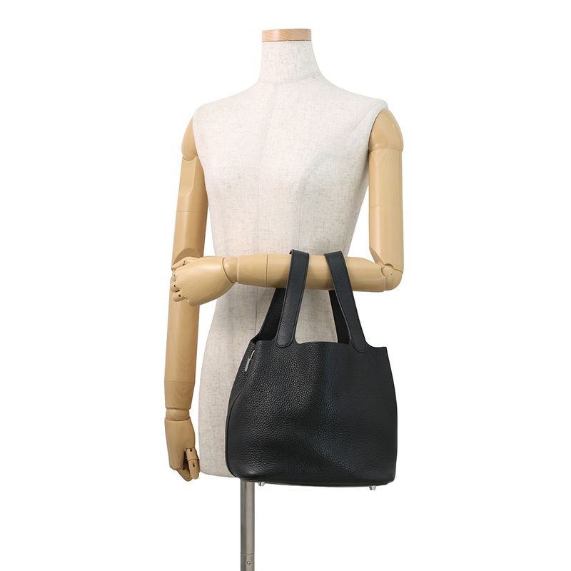 Hermes Handbag Picotin Lock MM Black Silver Taurillon Clemence