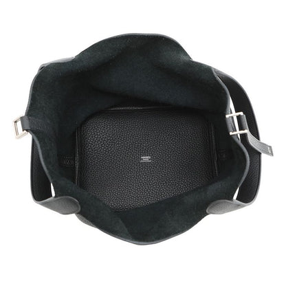 Hermes Handbag Picotin Lock MM Black Silver Taurillon Clemence