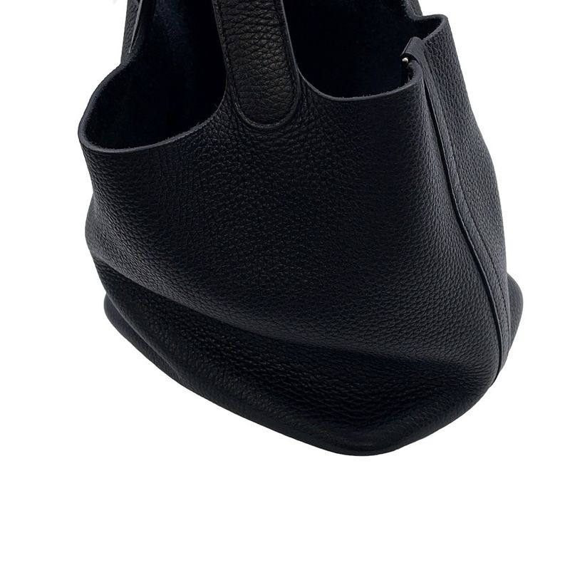 Hermes Handbag Picotin Lock MM Black Silver Taurillon Clemence