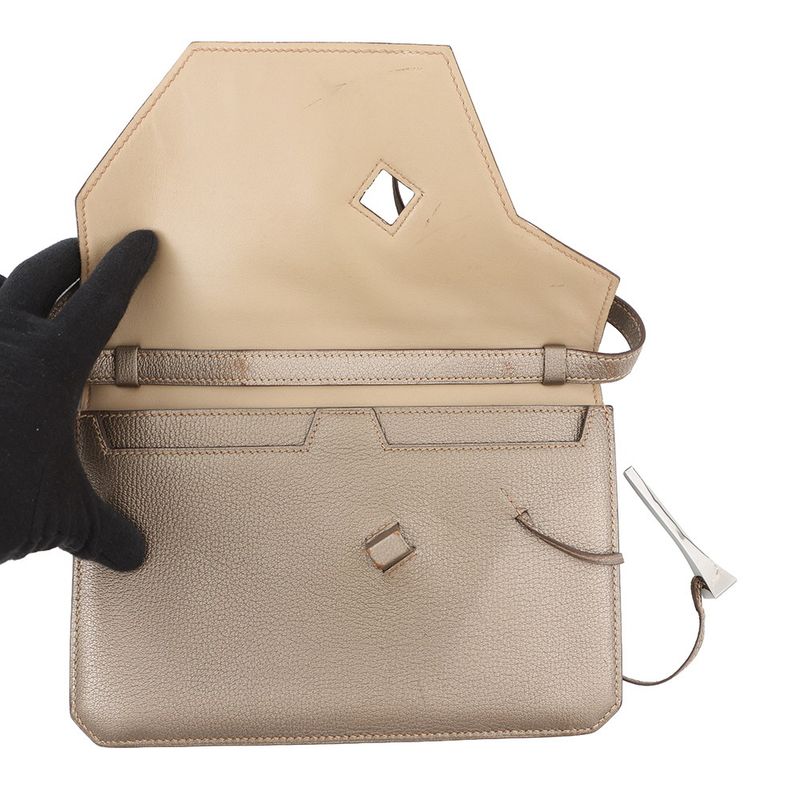 Hermes Shoulder Bag Envelope Gold Silver Chevre Misor