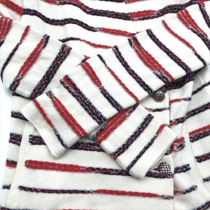 Chanel CC Logo Border Long Sleeve Knit Cashmere Cardigan White