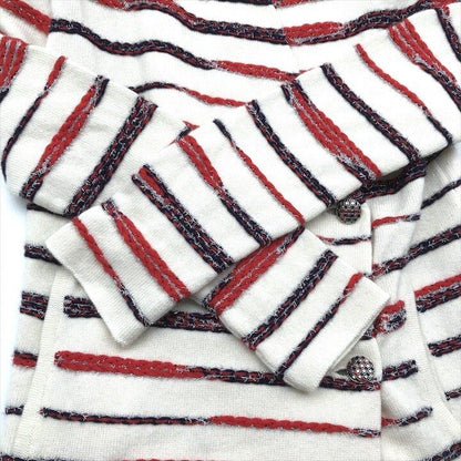 Chanel CC Logo Border Long Sleeve Knit Cashmere Cardigan White