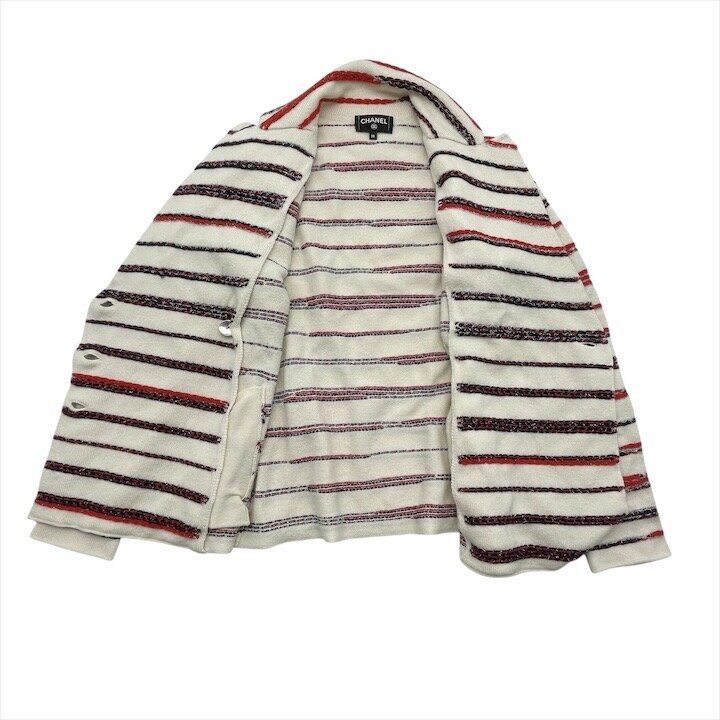 Chanel CC Logo Border Long Sleeve Knit Cashmere Cardigan White