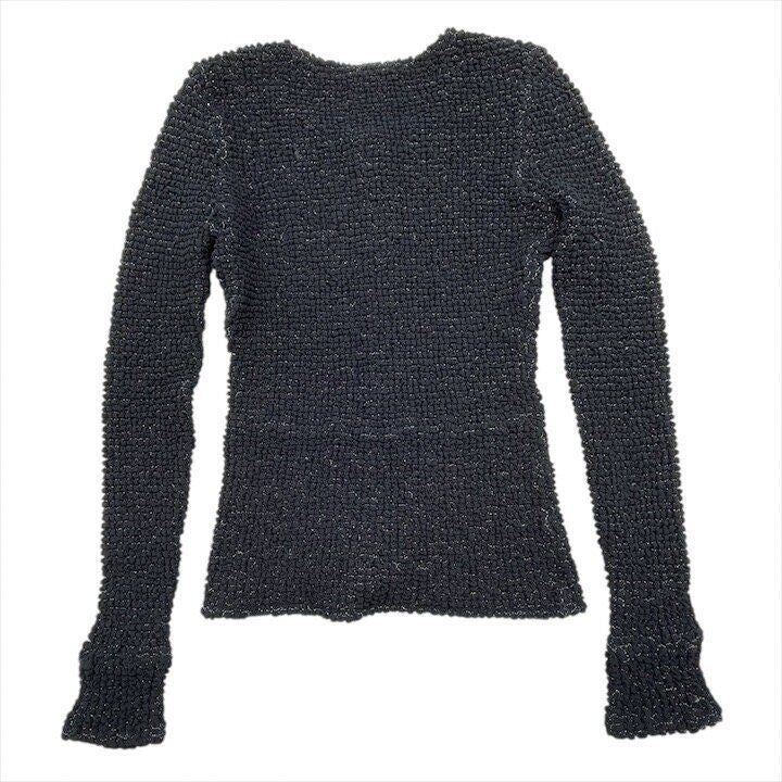 Chanel CC Logo Full Zip Lame Long Sleeve Top Cardigan Black