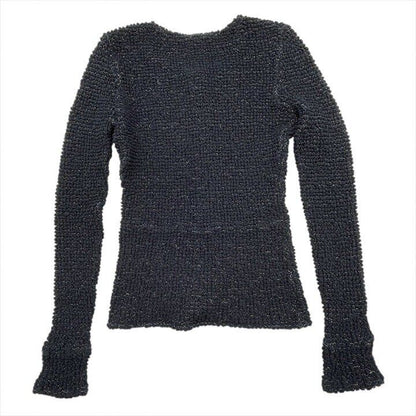 Chanel CC Logo Full Zip Lame Long Sleeve Top Cardigan Black