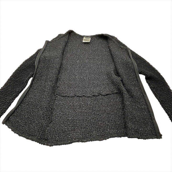 Chanel CC Logo Full Zip Lame Long Sleeve Top Cardigan Black