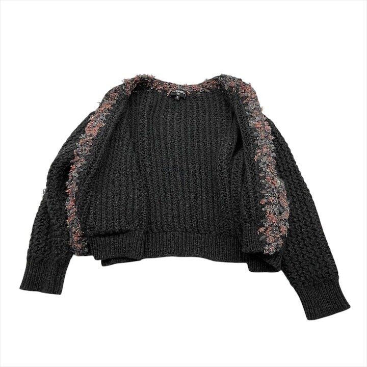 Chanel CC Logo Gripoix Button Long Sleeve Knit Cashmere Cardigan Black