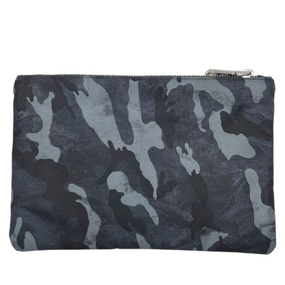 Prada Camouflage Nylon Pouch Makeup Black Triangle Plate Logo Sophistication