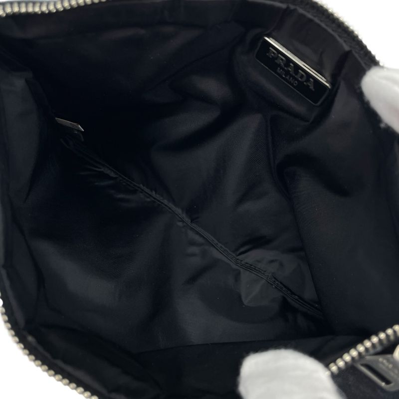 Prada Camouflage Nylon Pouch Makeup Black Triangle Plate Logo Sophistication