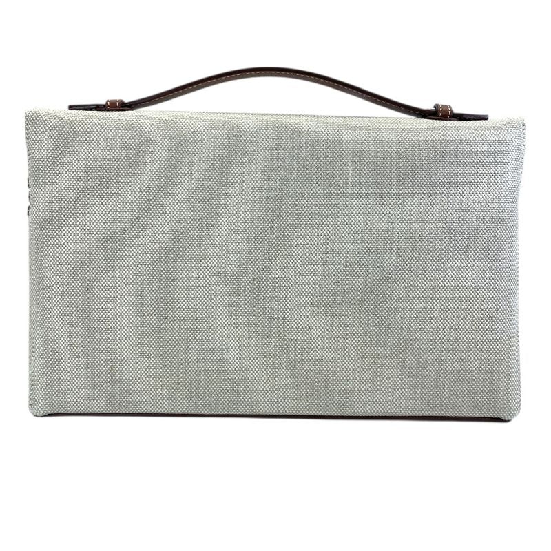 Loro Piana Extra Pouch Clutch Canvas Leather Camel Beige Sophistication Luxury