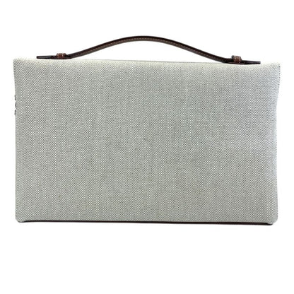 Loro Piana Extra Pouch Clutch Canvas Leather Camel Beige Sophistication Luxury