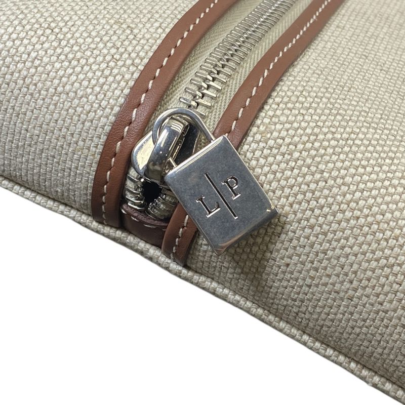 Loro Piana Extra Pouch Clutch Canvas Leather Camel Beige Sophistication Luxury