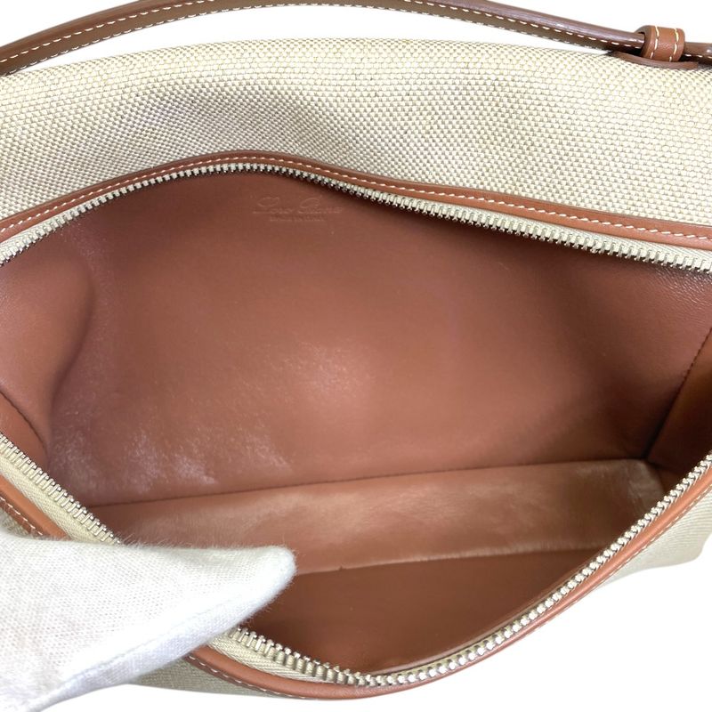 Loro Piana Extra Pouch Clutch Canvas Leather Camel Beige Sophistication Luxury