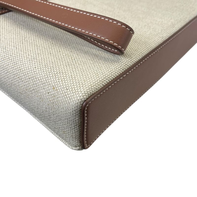 Loro Piana Extra Pouch Clutch Canvas Leather Camel Beige Sophistication Luxury
