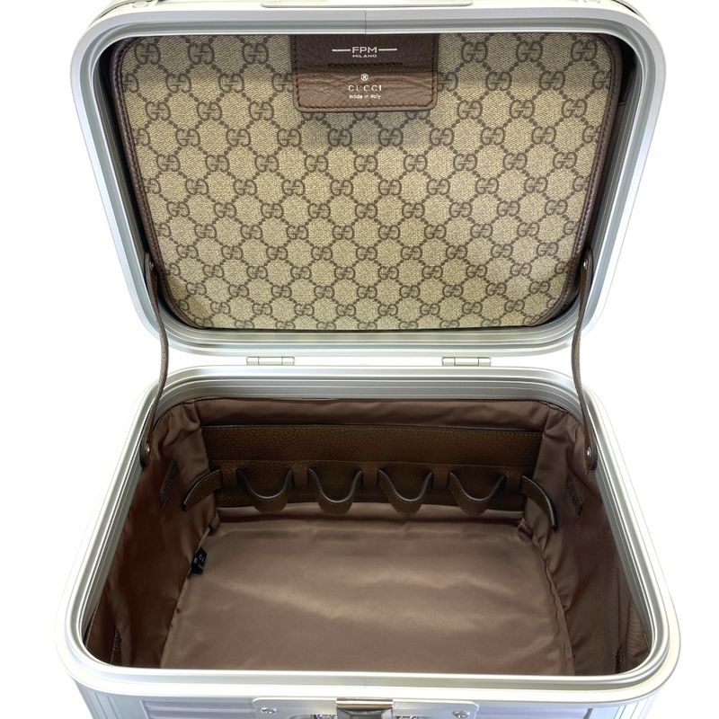 Gucci Fpm Beauty Case Cosmetic Box Handbag GG Supreme Canvas Aluminum Silver
