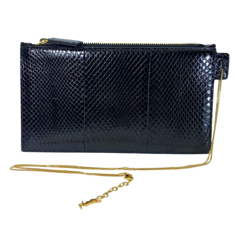 Saint Laurent Paris Chain Pochette Pouch Clutch Leather Gold Black Sophisticatio