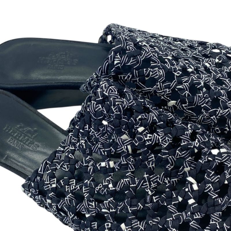 Hermes Mesh Sandals Mule Shoes Black Leather Sophistication Luxury Lightweight