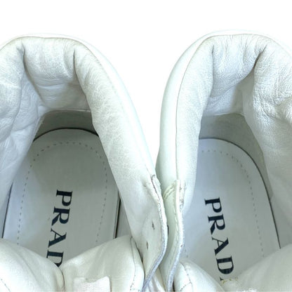 Prada High Cut Sneakers Lace Up Shoes Leather White Triangle Logo Sophistication