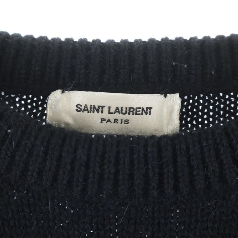 Saint Laurent Paris Taime Moi Non Plus Checkered Pattern Crew Neck Cropped Knit