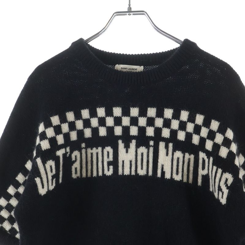 Saint Laurent Paris Taime Moi Non Plus Checkered Pattern Crew Neck Cropped Knit