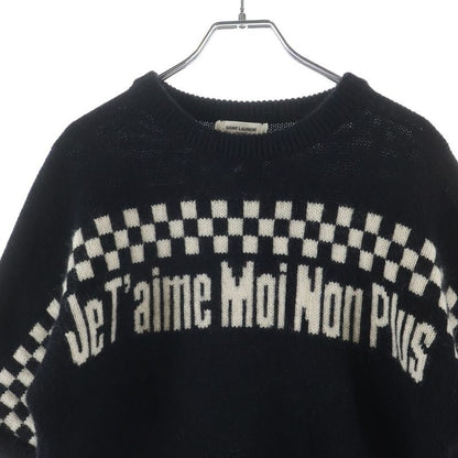 Saint Laurent Paris Taime Moi Non Plus Checkered Pattern Crew Neck Cropped Knit