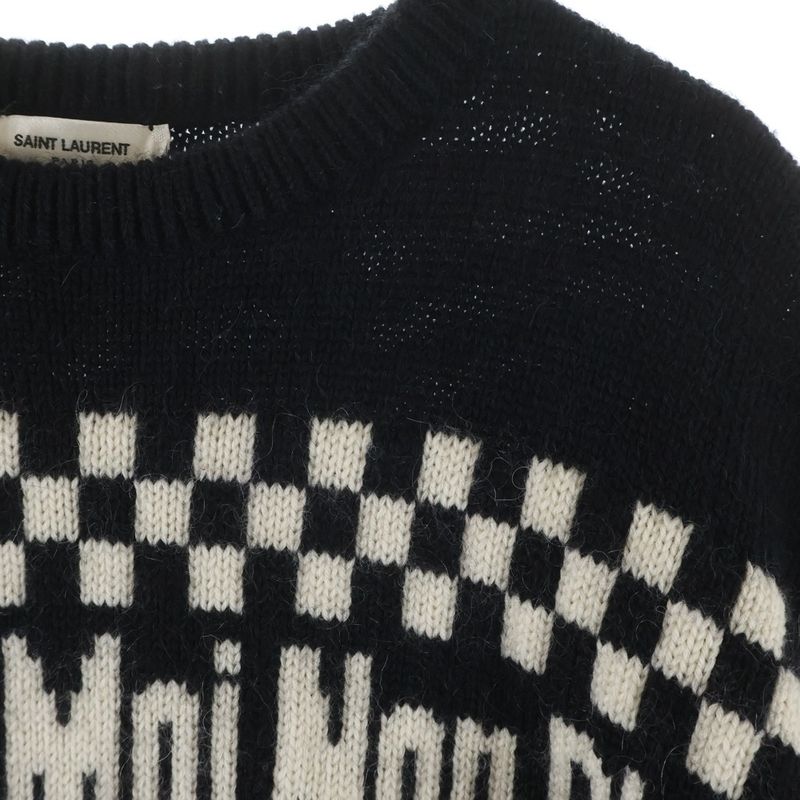 Saint Laurent Paris Taime Moi Non Plus Checkered Pattern Crew Neck Cropped Knit