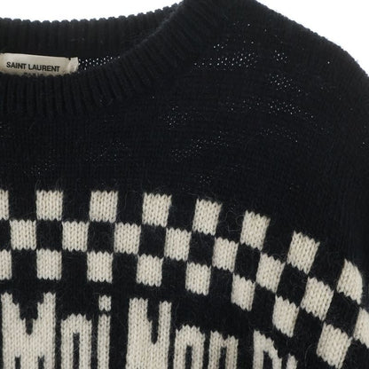 Saint Laurent Paris Taime Moi Non Plus Checkered Pattern Crew Neck Cropped Knit