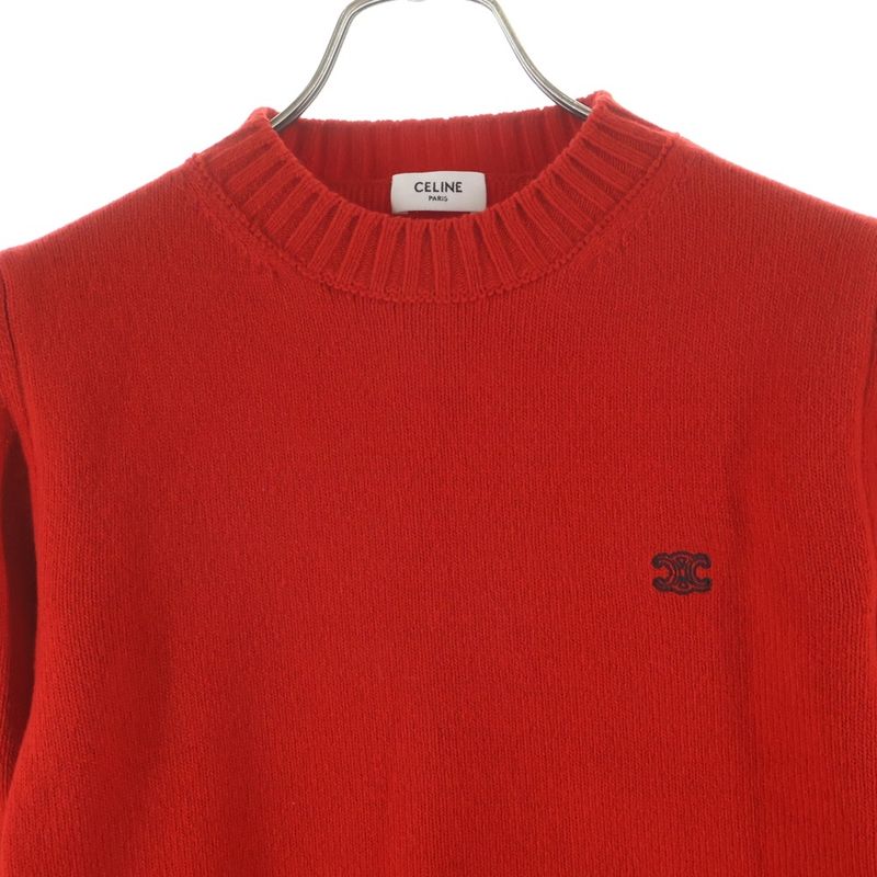 Celine Triomphe Logo Embroidery Cashmere Blend Long Sleeve Crew Neck Knit