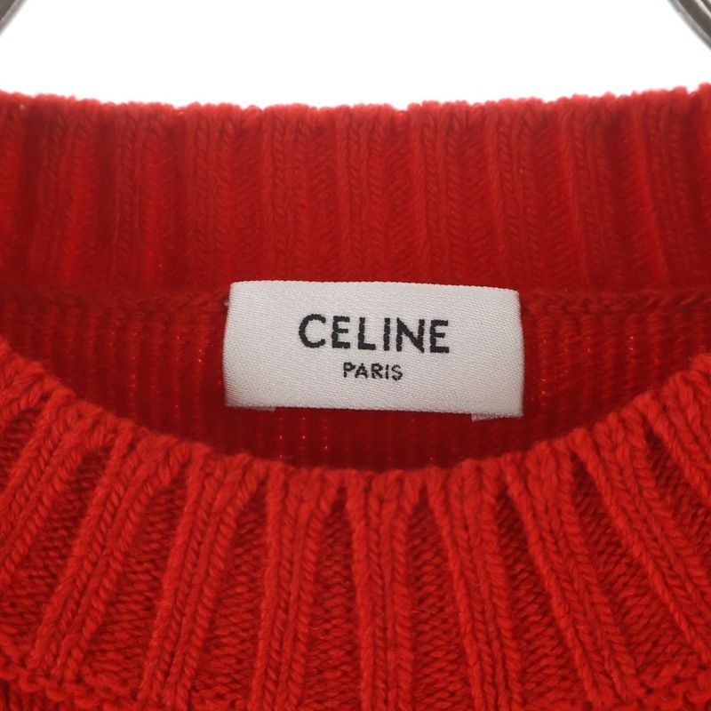 Celine Triomphe Logo Embroidery Cashmere Blend Long Sleeve Crew Neck Knit