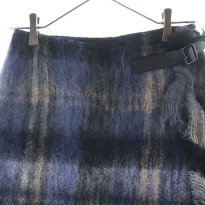 Loewe Mohair & Wool Plaid Mini Wrap Skirt Navy