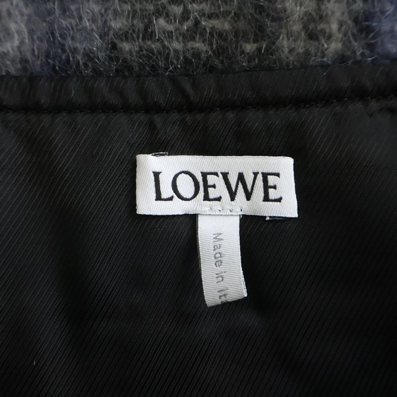 Loewe Mohair & Wool Plaid Mini Wrap Skirt Navy
