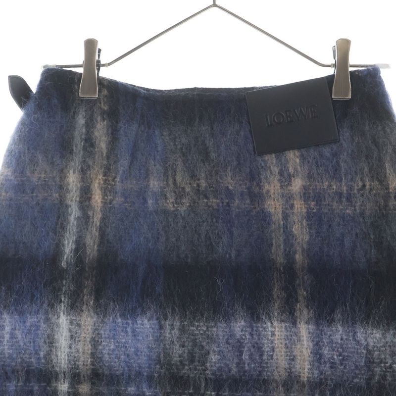 Loewe Mohair & Wool Plaid Mini Wrap Skirt Navy