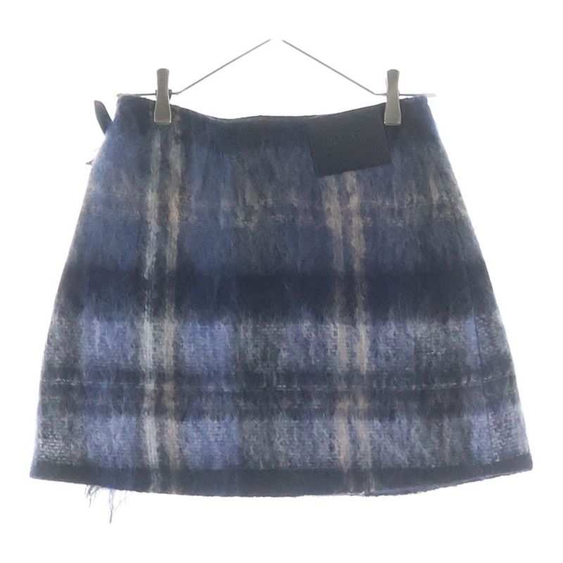 Loewe Mohair & Wool Plaid Mini Wrap Skirt Navy