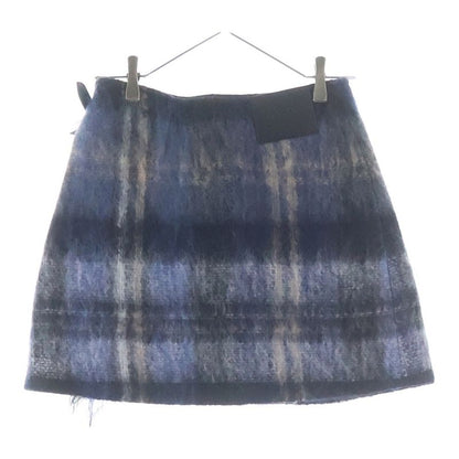 Loewe Mohair & Wool Plaid Mini Wrap Skirt Navy