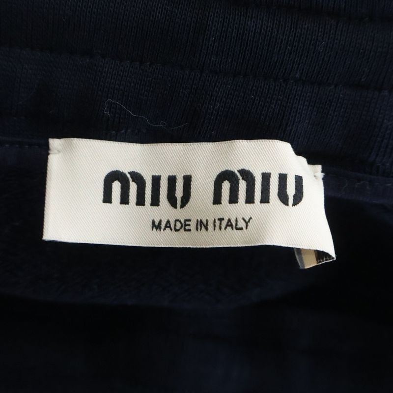 Miu Logo Embroidery Cotton Fleece Mini Skirt Patch Navy